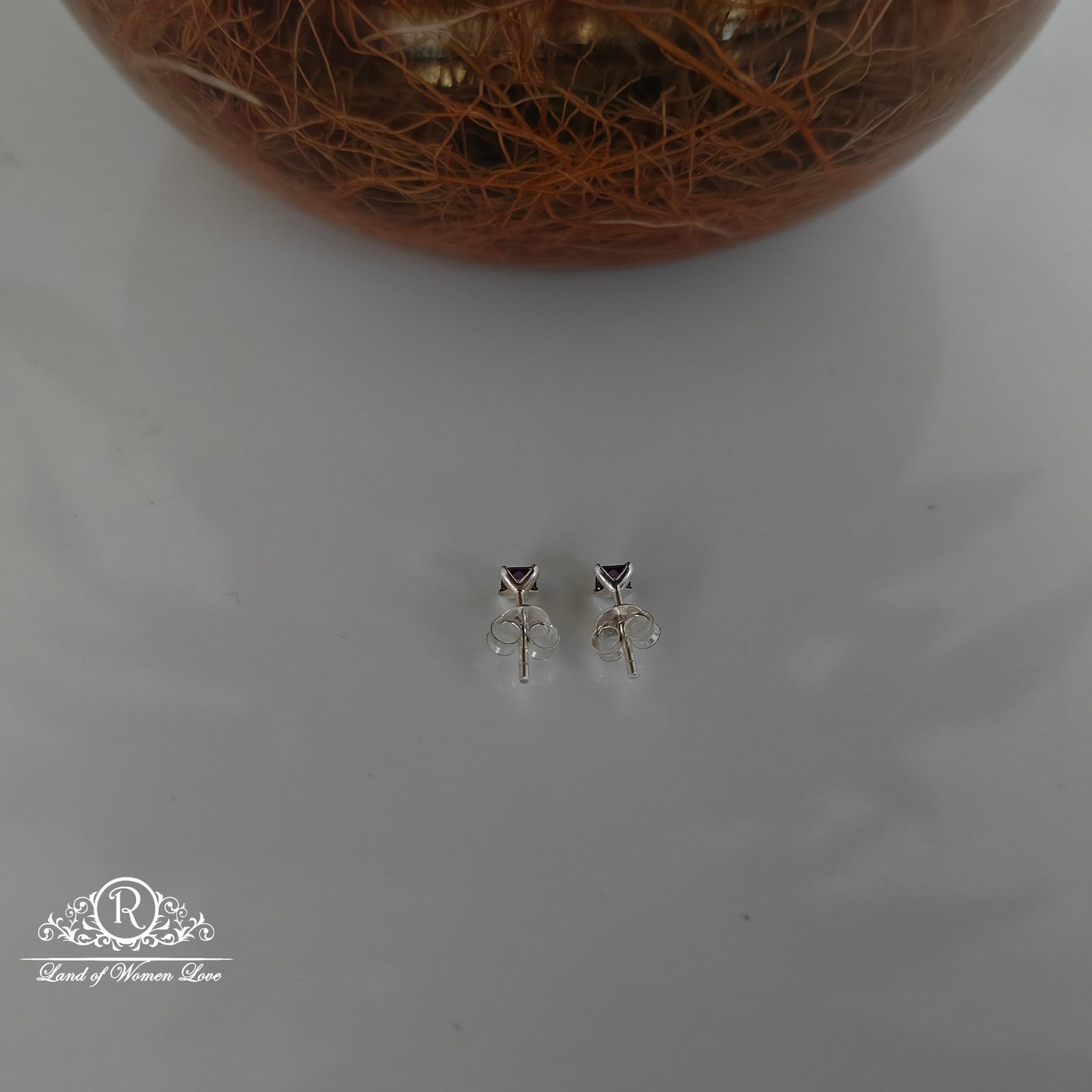 92.5 Silver Emerald purple coloured stud earrings-RCHS34-6