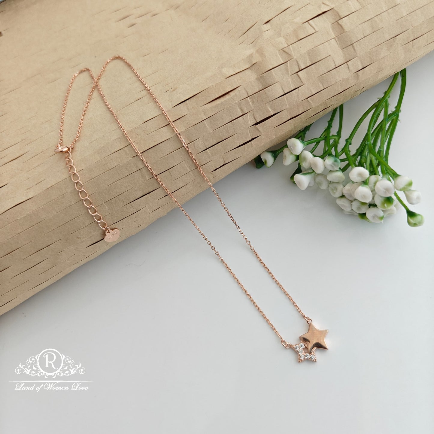 chain silver rose gold chain with start locket -rcrc14-3 92.5 silver ramala jewelry / ramala collections