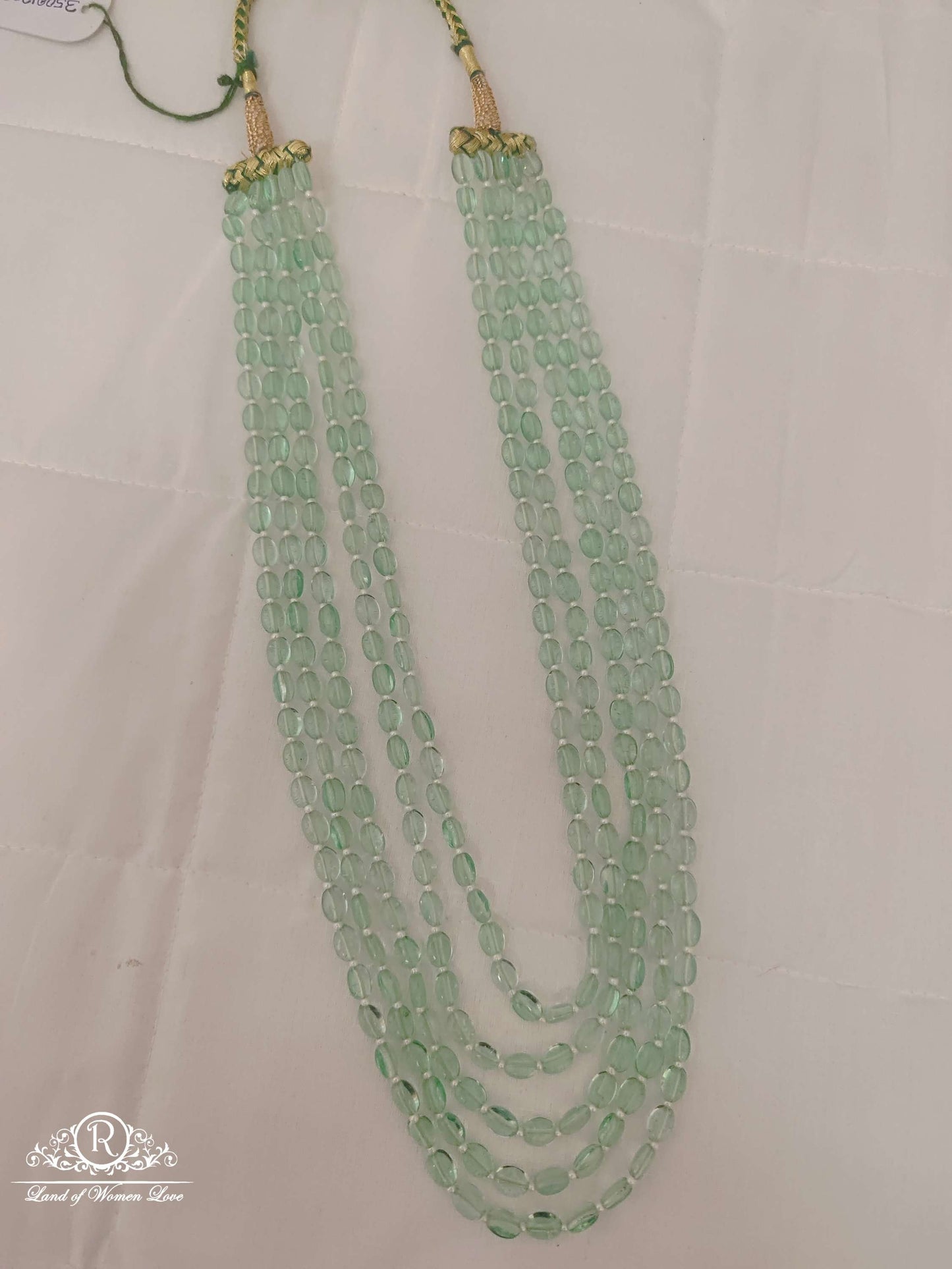 Green Aventurine Natural Smooth Ovel Shape 5 Lines Beads Mala-RCMB10