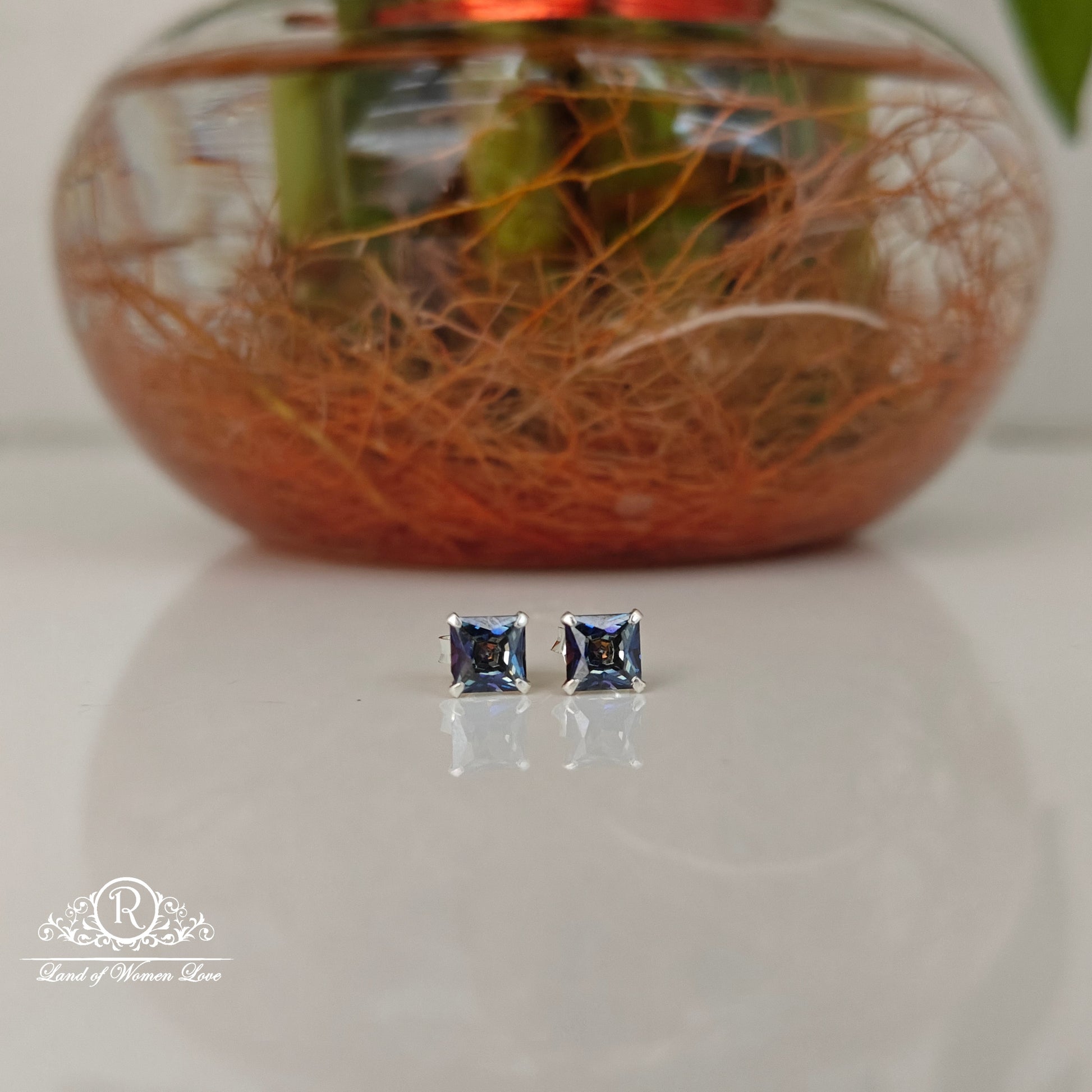 stud 092.5 silver square cut alexandrite stud earrings-rchs36-2 92.5 silver ramala jewelry / ramala collections