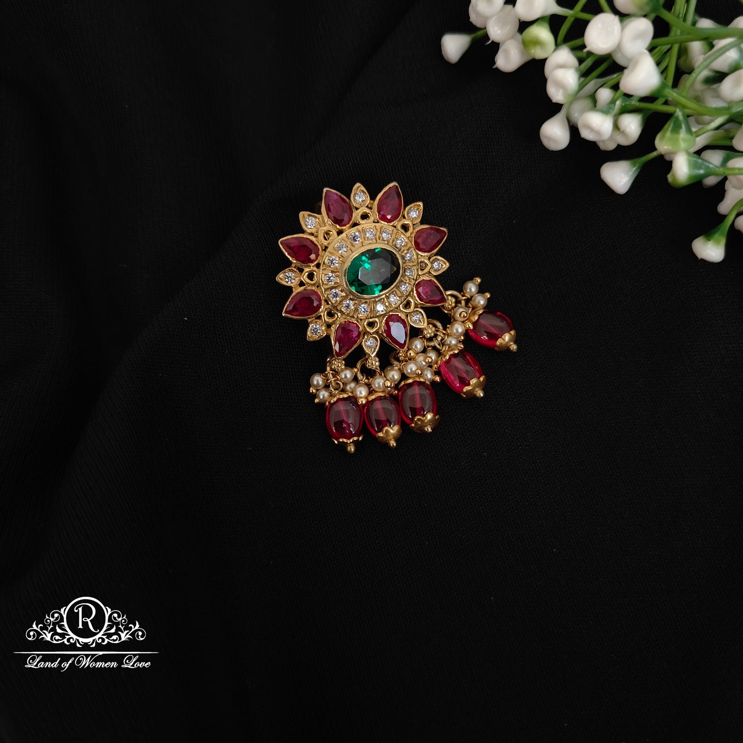 pendant 92.5 silver cz- stones flower design pendant cz 92.5 silver ramala jewelry / ramala collections