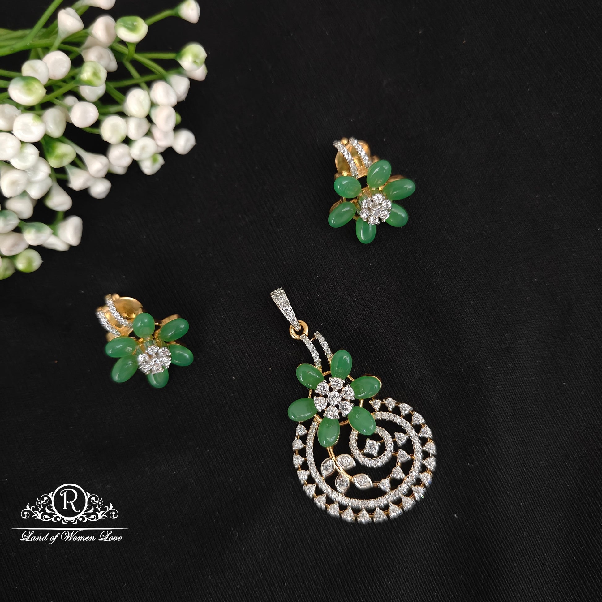 set silver cute and beautiful locket set -rcz65 92.5 silver ramala jewelry / ramala collections