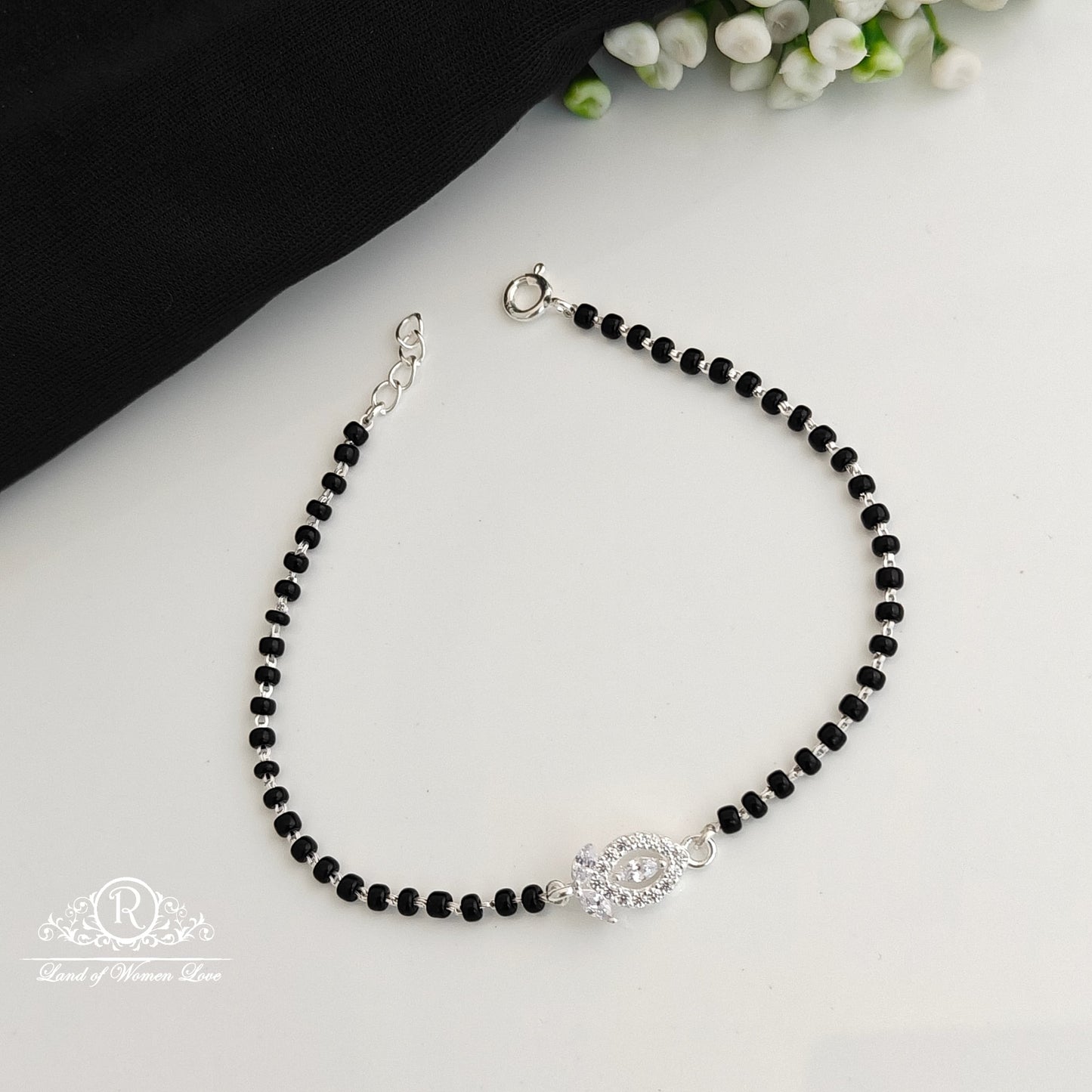 bracelet silver black beads bracelet -rcra122-1 92.5 silver ramala jewelry / ramala collections