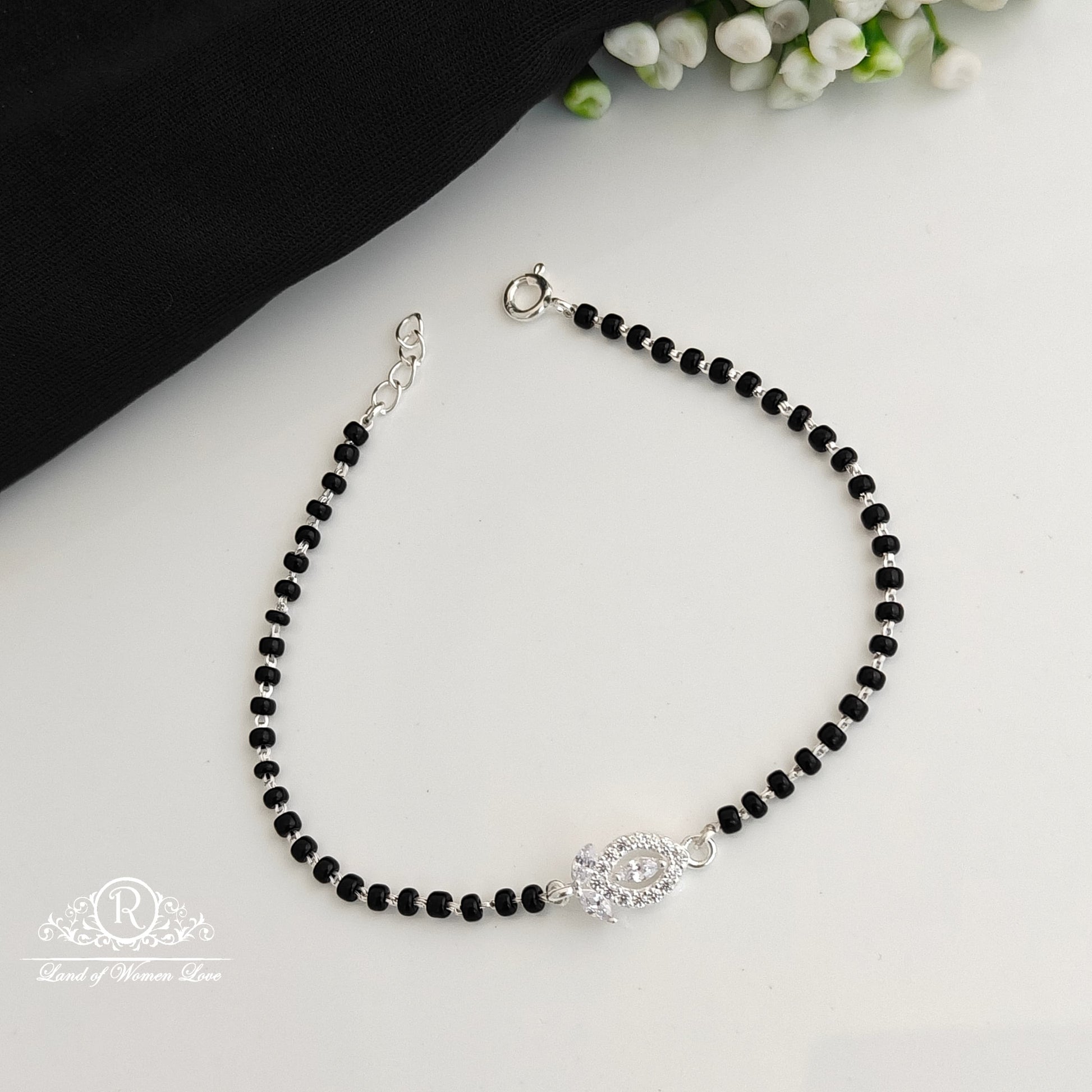 bracelet silver black beads bracelet -rcra122-1 92.5 silver ramala jewelry / ramala collections