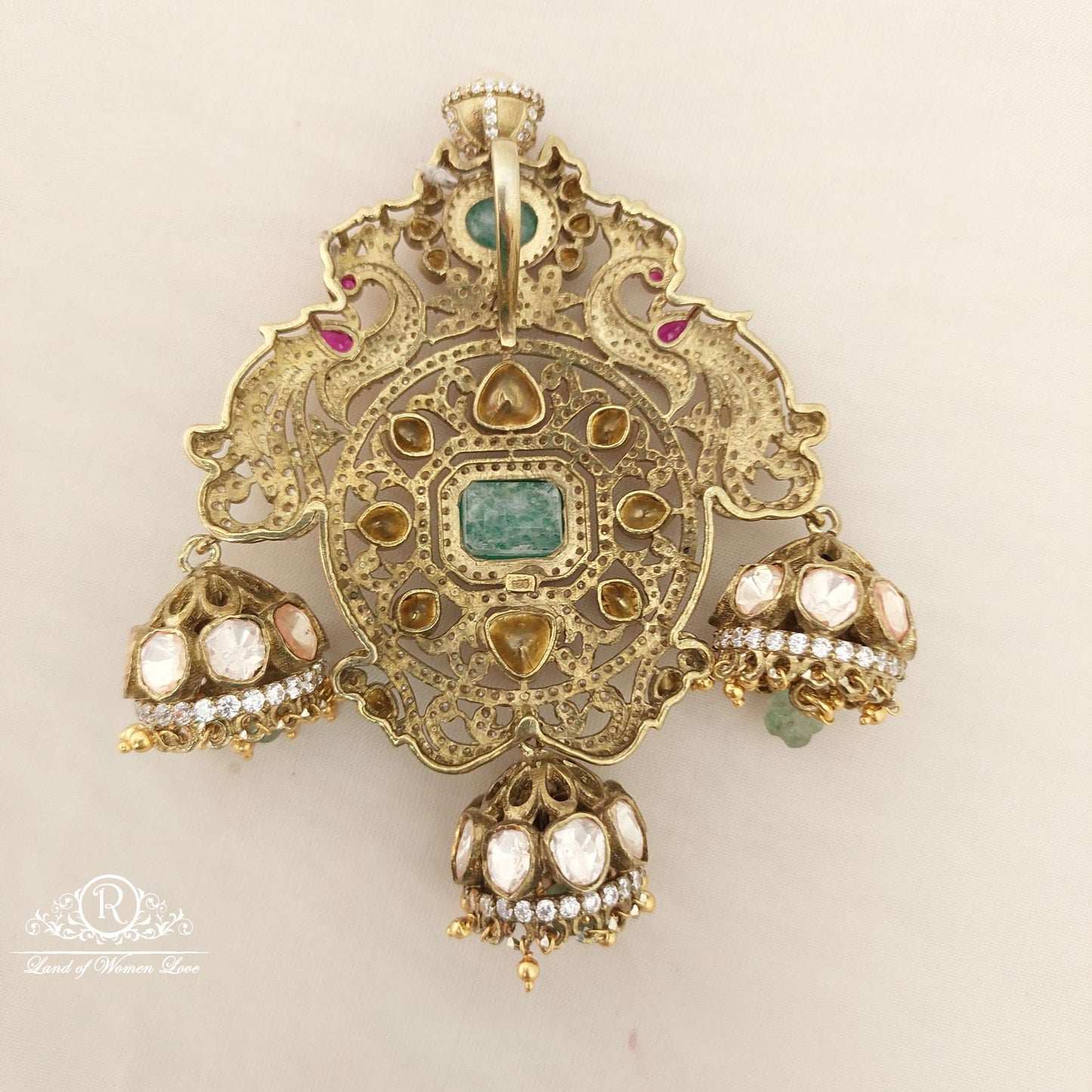 Silver Victoria With Moissanite Stones Peacock Locket-C140