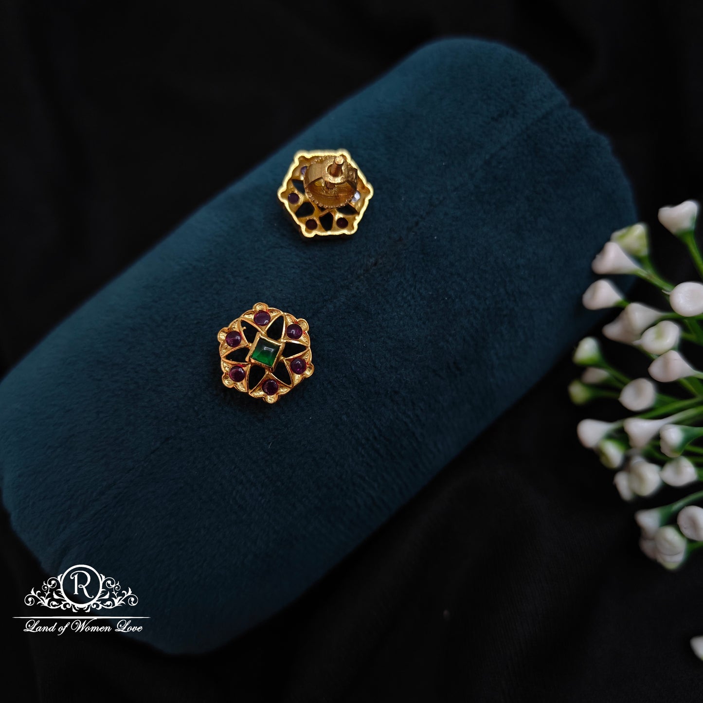 92.5 Silver Ruby flower design Studs-RCCP321-12