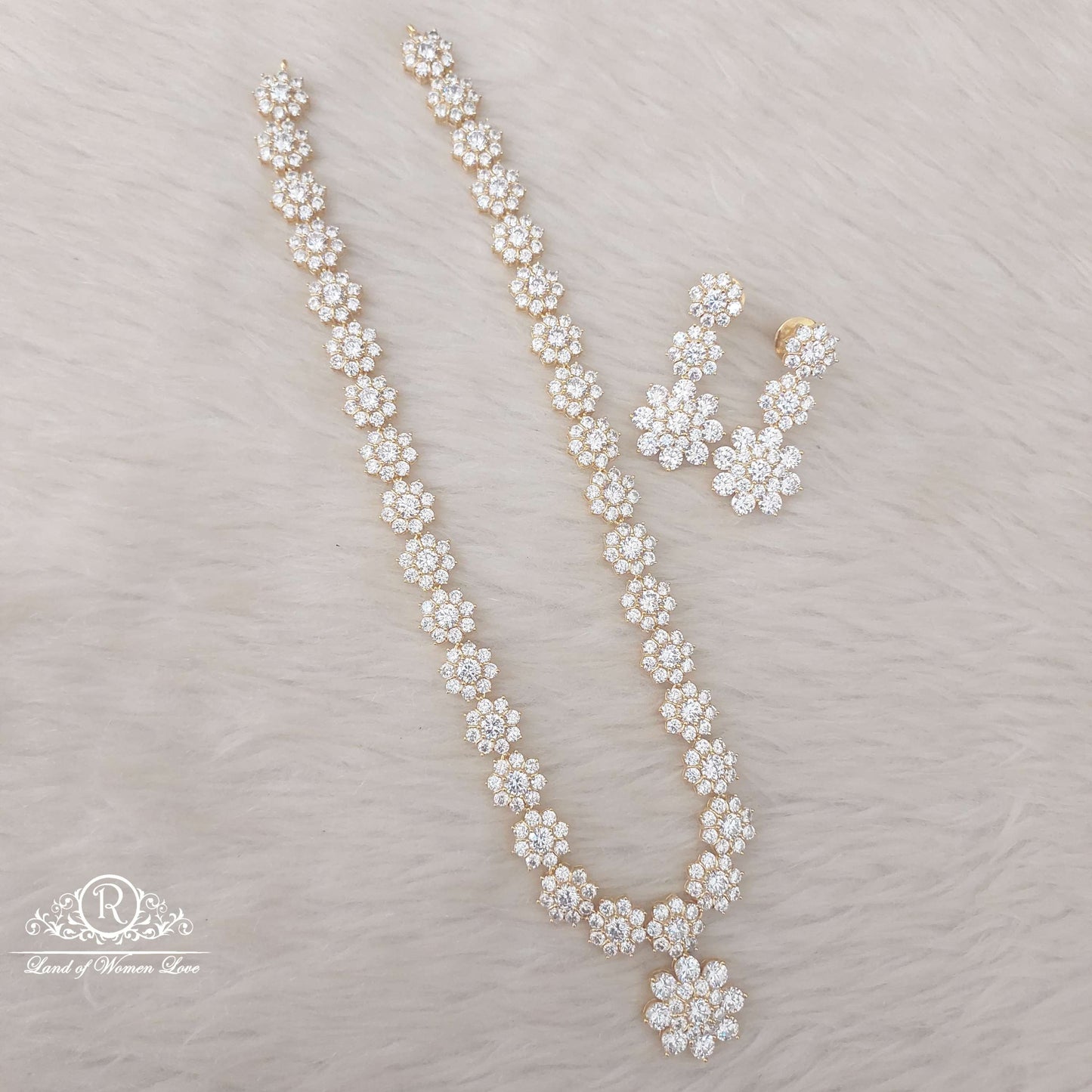 Silver White Stones Necklace With Earrings-S777S778