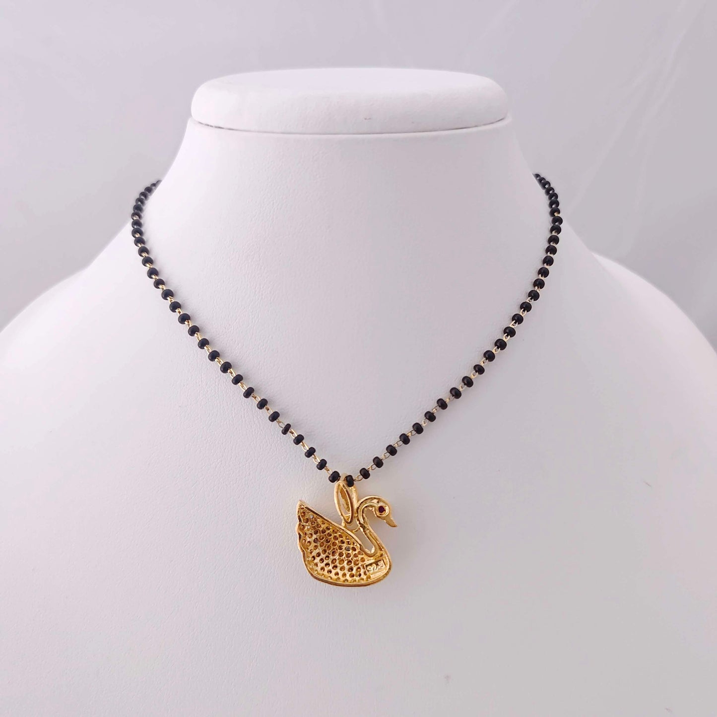 Silver CZ-gold polish black beads chain -RCD133