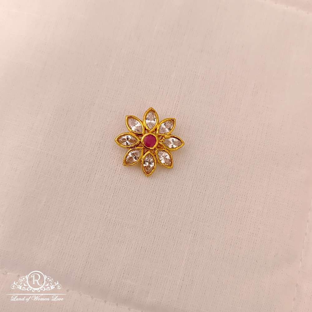 Silver White Stones Side Flower Design Small Pendent-JR144