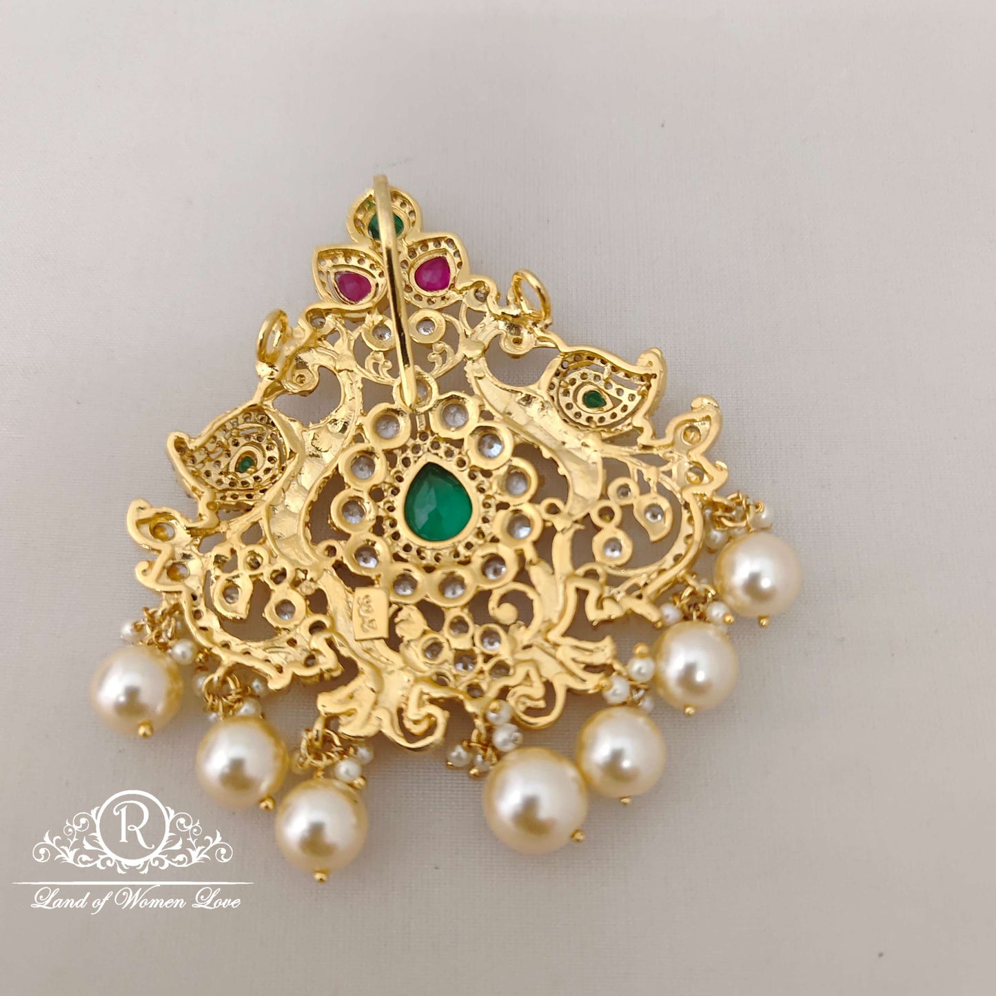 Silver base gold polish peacock design - RCD282