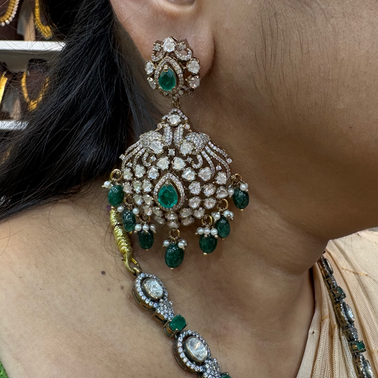 earrings silver victorian moissanite peacock design earring-rcz33 moissanite 92.5 silver ramala jewelry / ramala collections