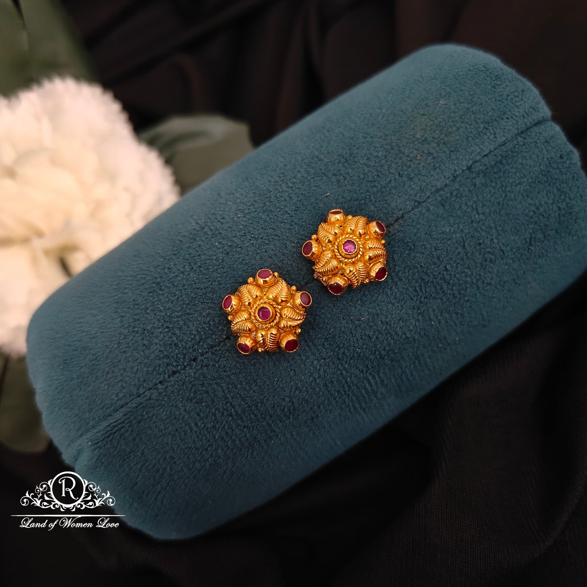 earrings silver gold polish flower design earrings -rcns045 92.5 silver ramala jewelry / ramala collections