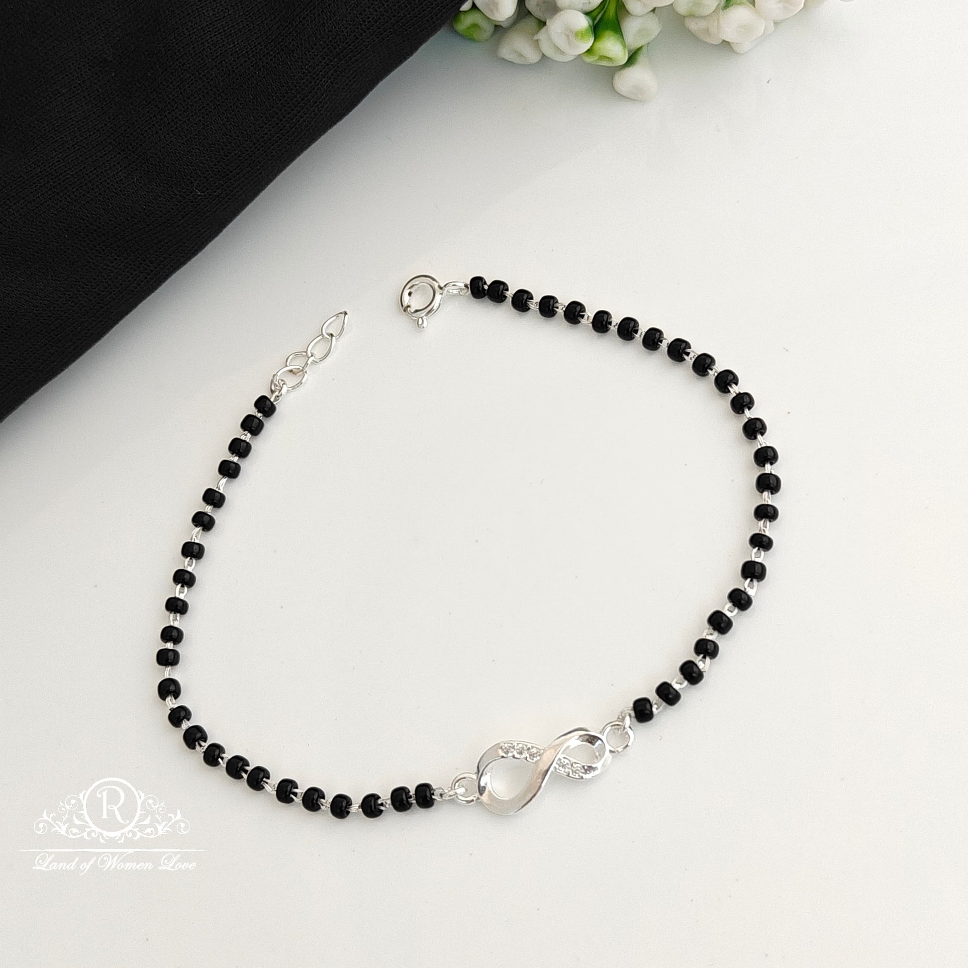 bracelet silver black beads bracelet -rcra122 92.5 silver ramala jewelry / ramala collections