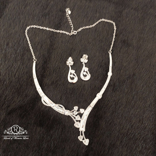 Silver Platinum Polish Earrings With Necklace-SS53