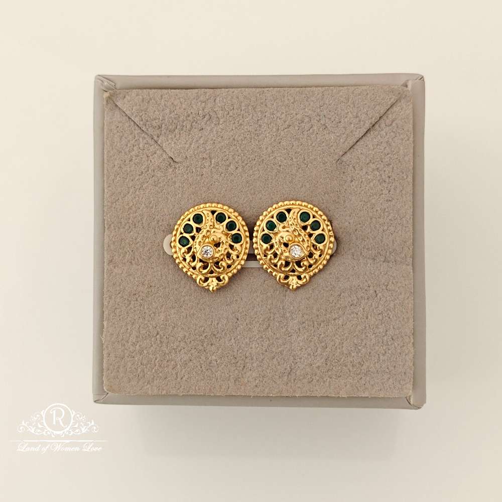 stud silver green stones design stud earrings-rccp152 92.5 silver ramala jewelry / ramala collections