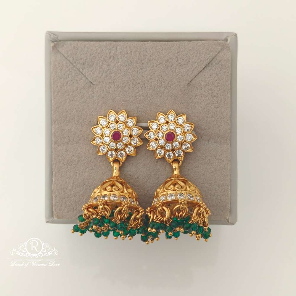 Silver White Stones Design jhumkas-RCCP136