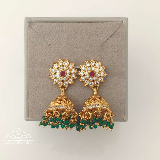 Silver White Stones Design jhumkas-RCCP136
