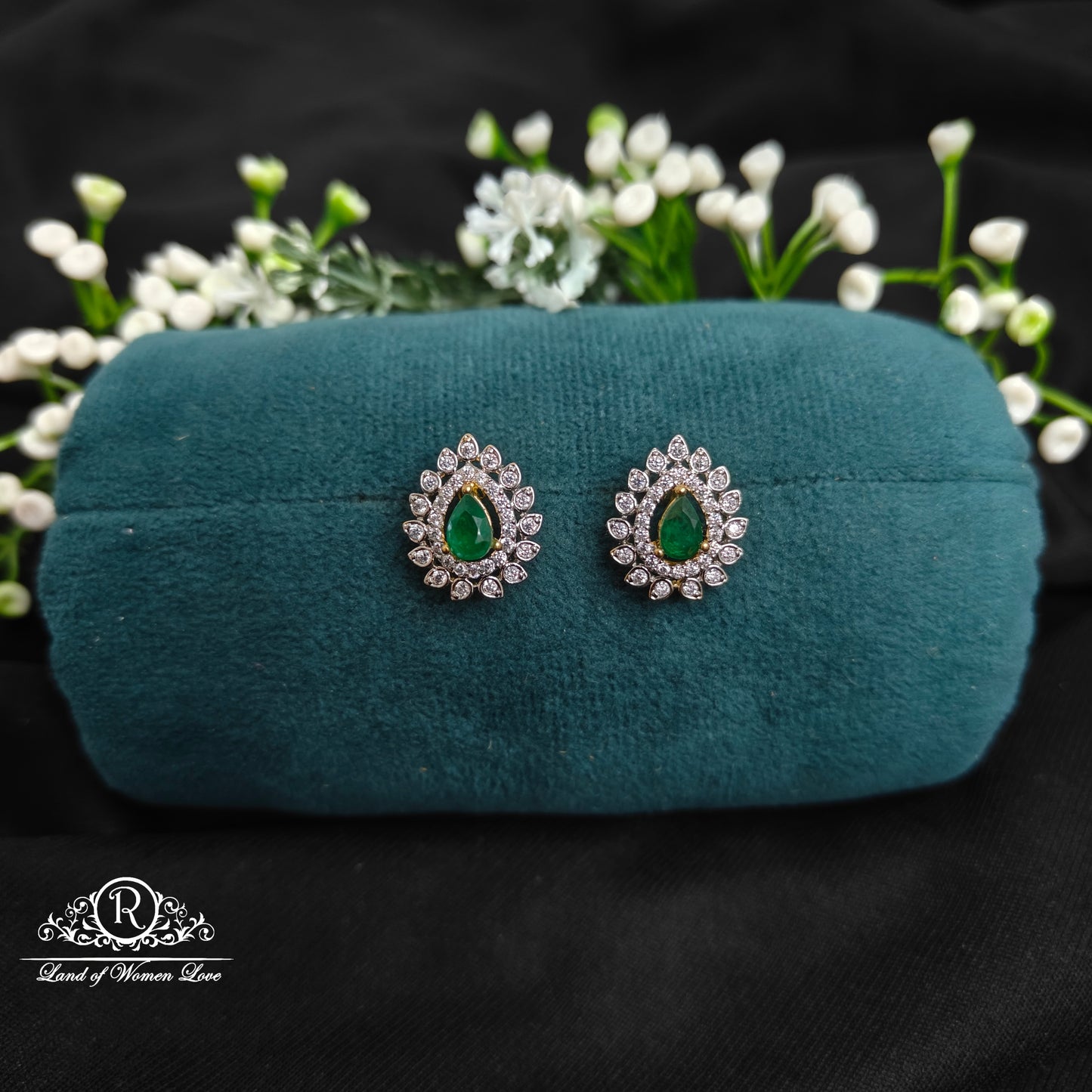 stud 92.5 silver diamond finishing green stone studs 92.5 silver ramala jewelry / ramala collections