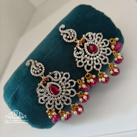 earrings peacock design diamond finishing earrings-rct292 92.5 silver ramala jewelry / ramala collections