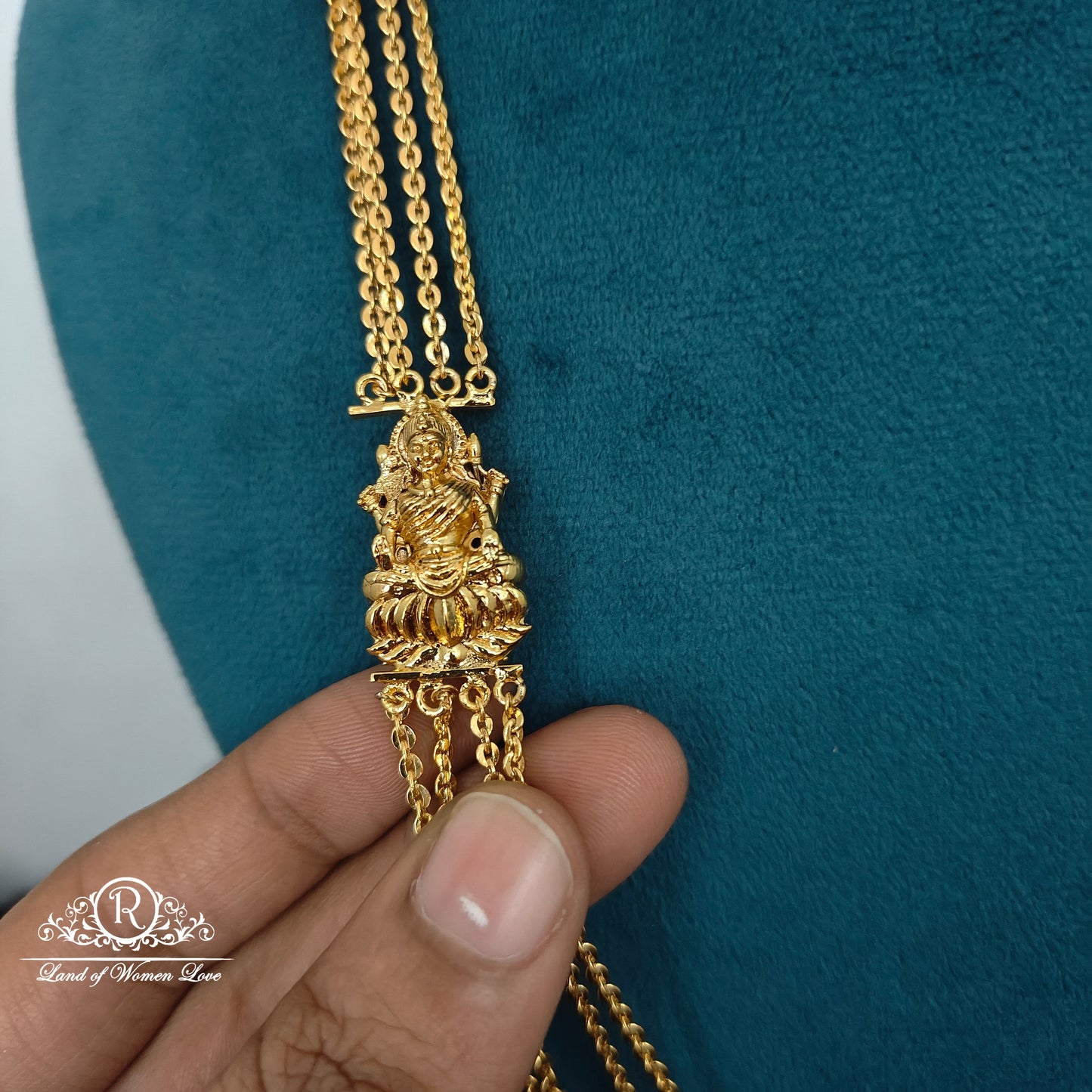 92.5 silver simple and Cute chandraharam with Lakshmi Devi locket - RCK281