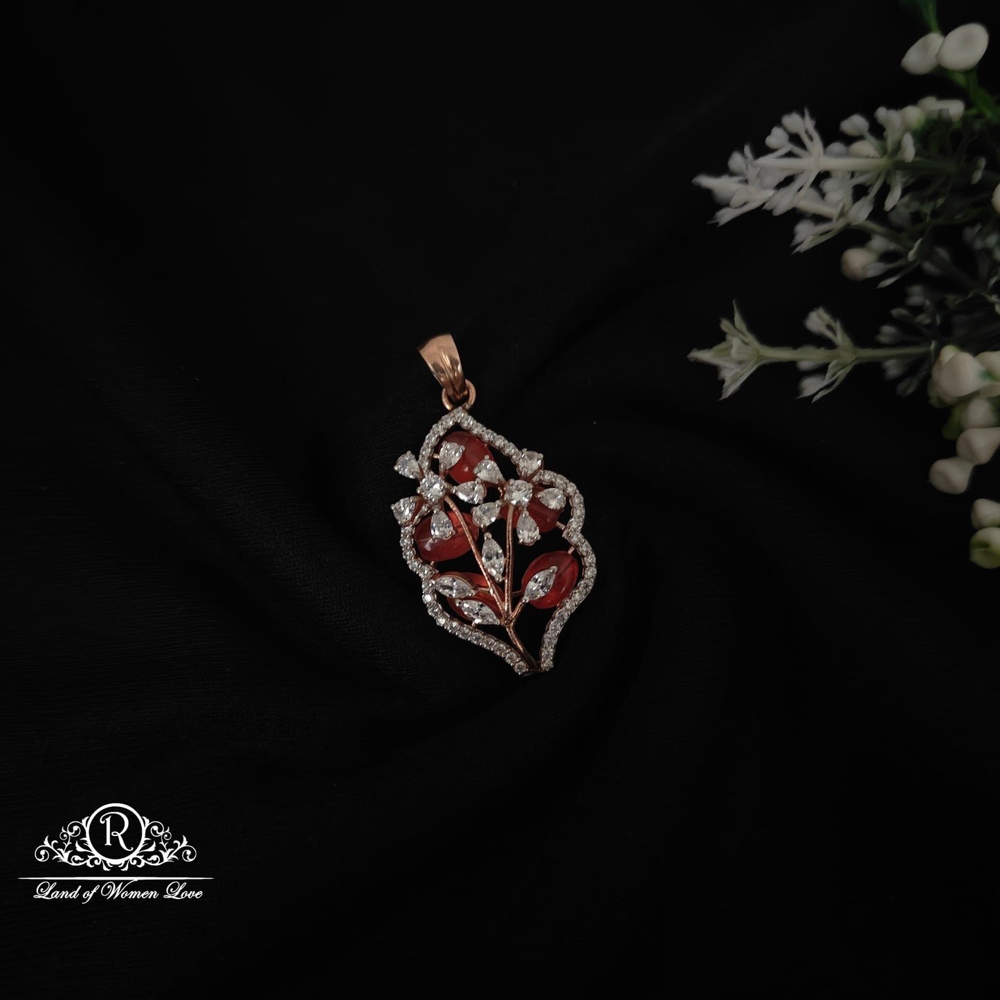earrings 92.5 silver fusion rose gold polish flower and leaf design locket-rcm1061 92.5 silver ramala jewelry / ramala collections