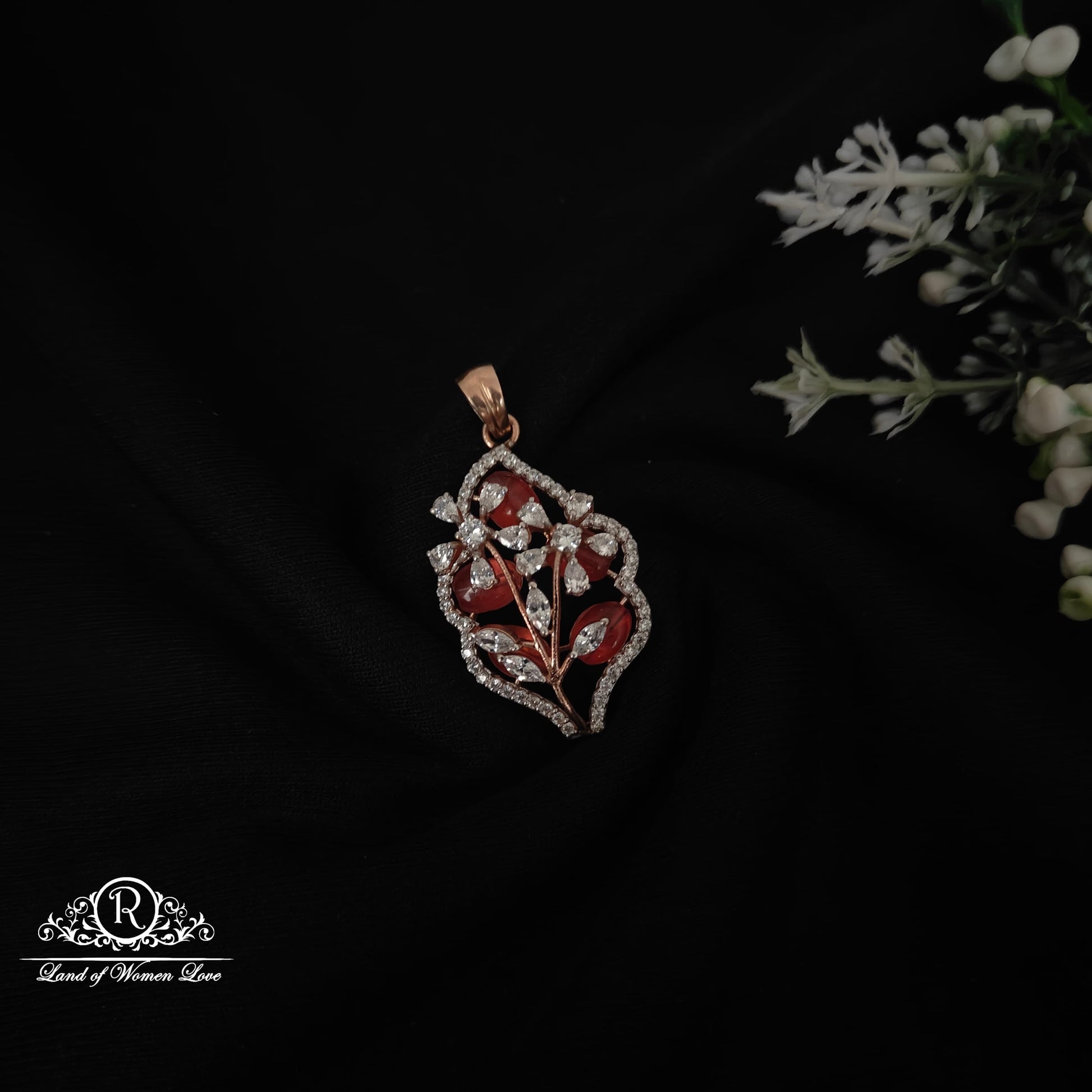 earrings 92.5 silver fusion rose gold polish flower and leaf design locket-rcm1061 92.5 silver ramala jewelry / ramala collections