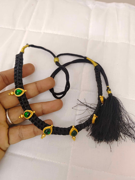 Silver Black Thread Necklace-RCJR252