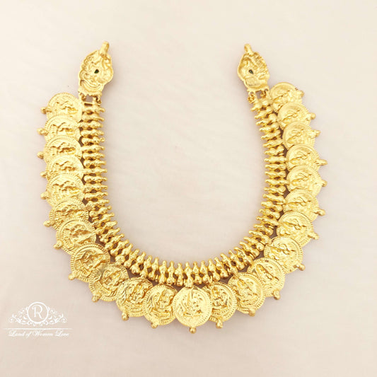 Silver With Kempu Stones Lakshmi Devi Kasula Necklace-C113