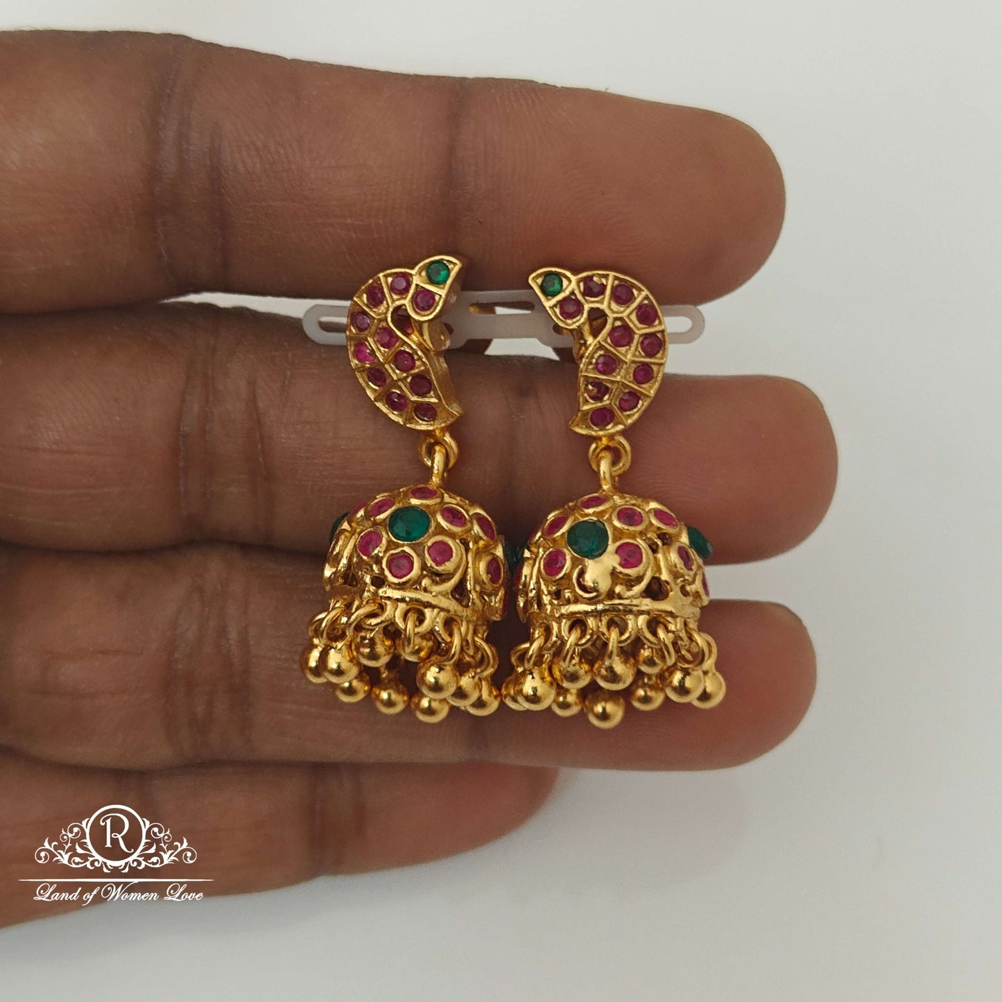 Silver Kempu Stones Peacock Design jhumkas-RCCP133