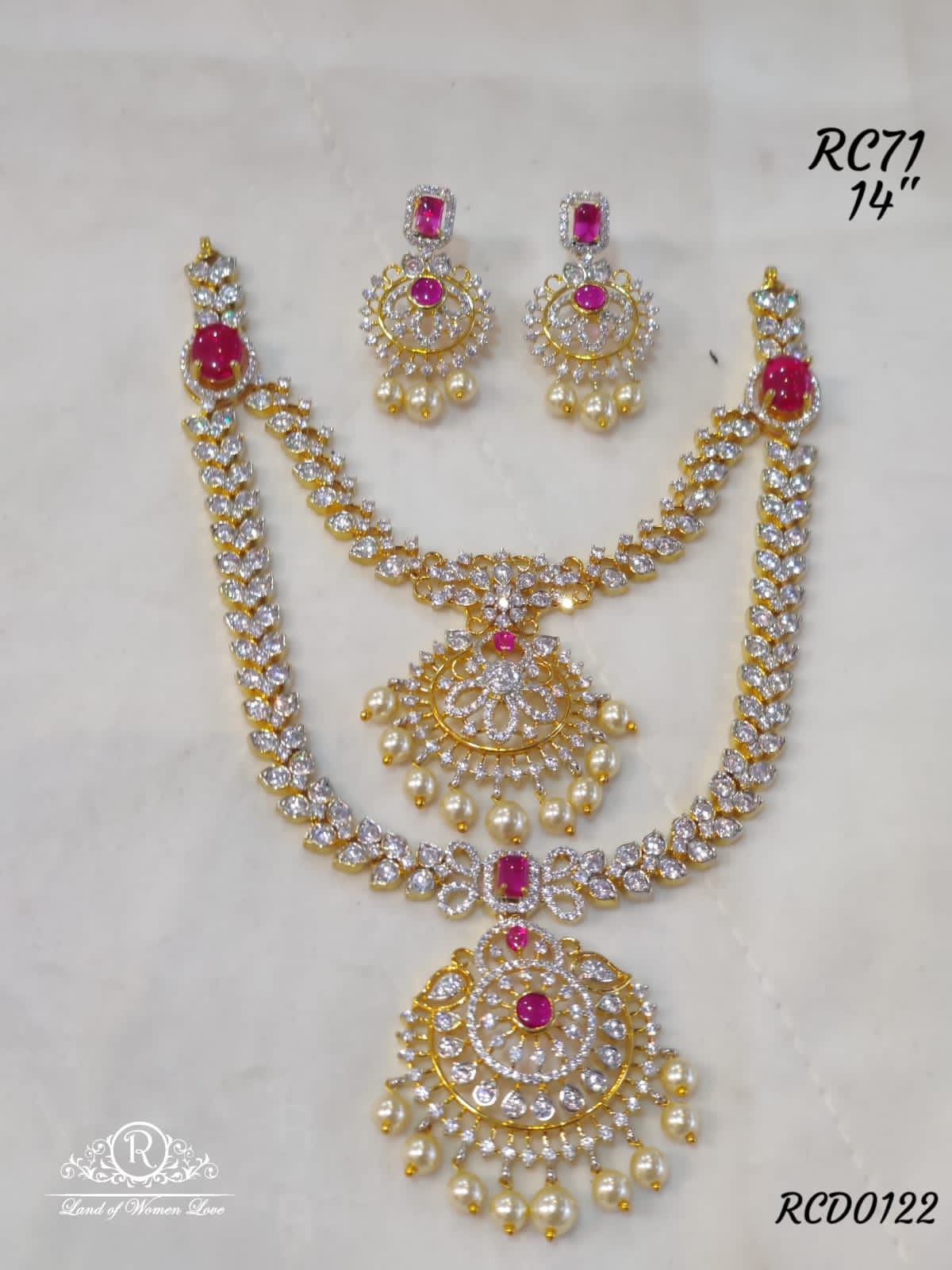 earrings silver victorian diamond look necklace with earrings- rcd0122 92.5 silver ramala jewelry / ramala collections