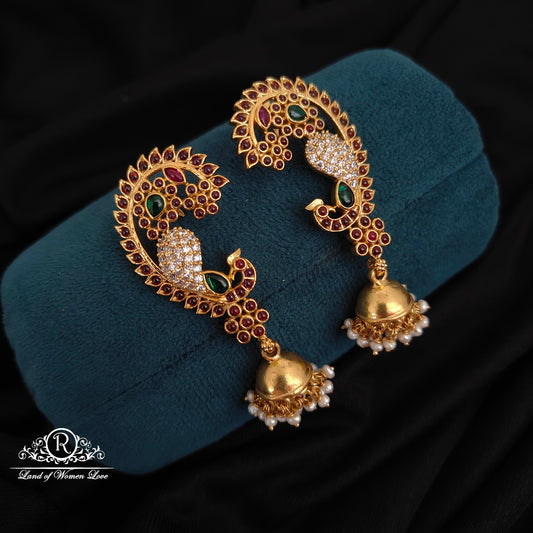 earrings 92.5 silver cuff with jhumkas with pearls hangings -rch848 92.5 silver ramala jewelry / ramala collections