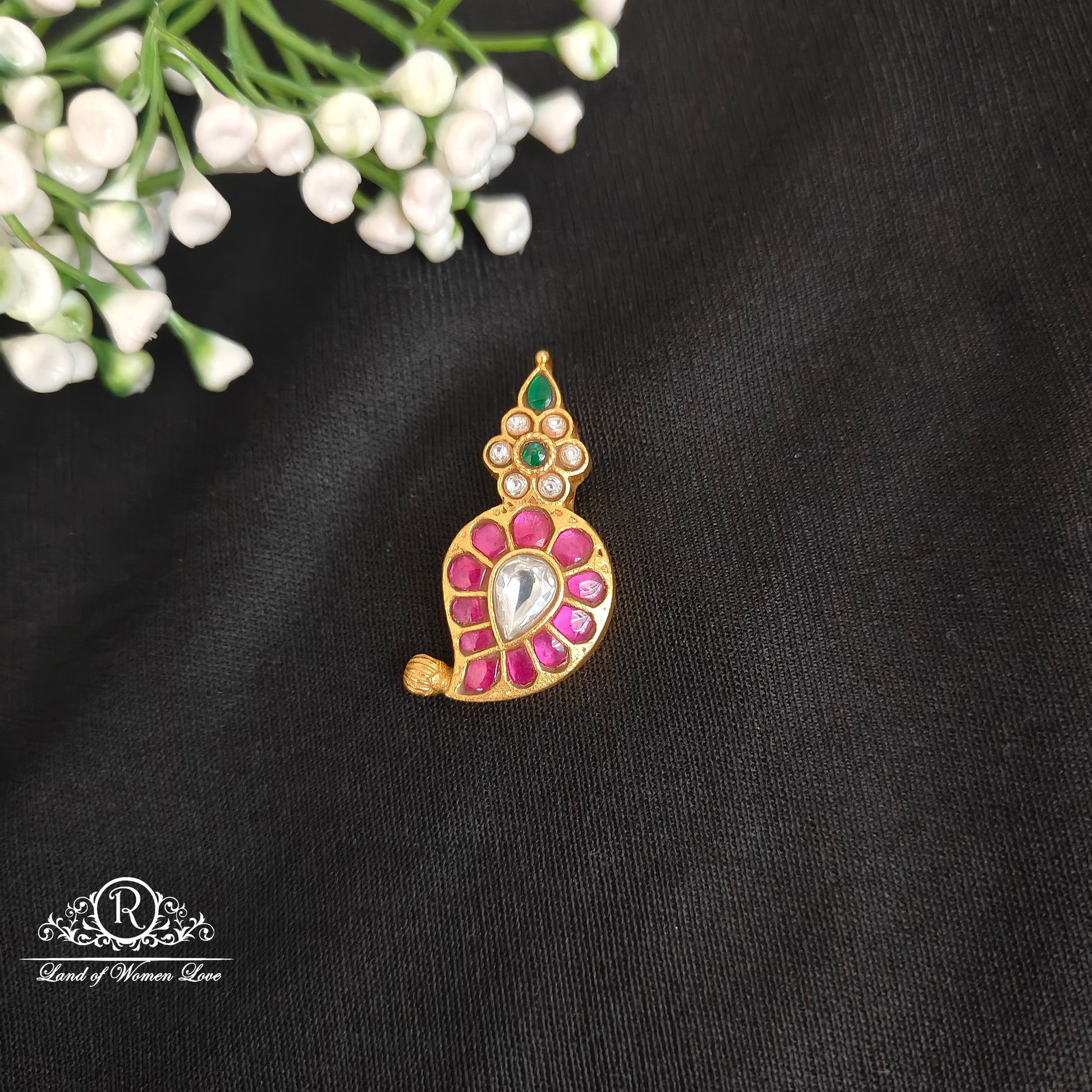 pendant 92.5 silver simple and cute pendant - rcnj017 kundan 92.5 silver ramala jewelry / ramala collections