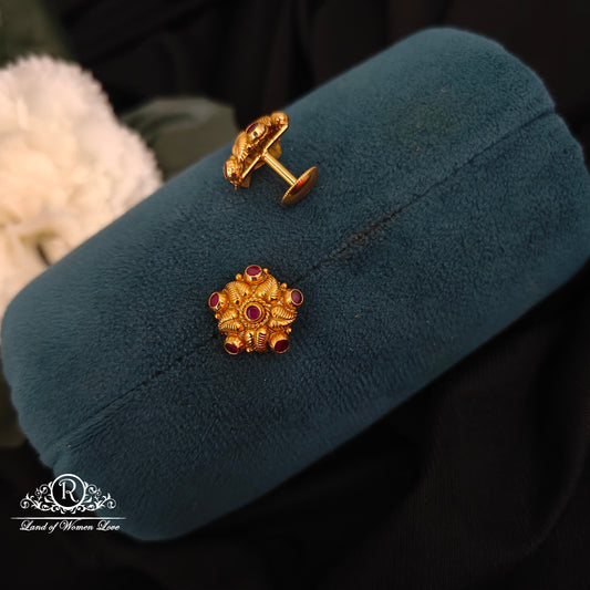 Silver gold polish flower design earrings -RCNS045