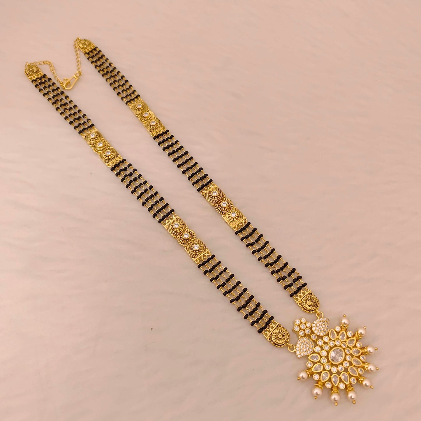 Silver black beads 3 lines chain-RCD436