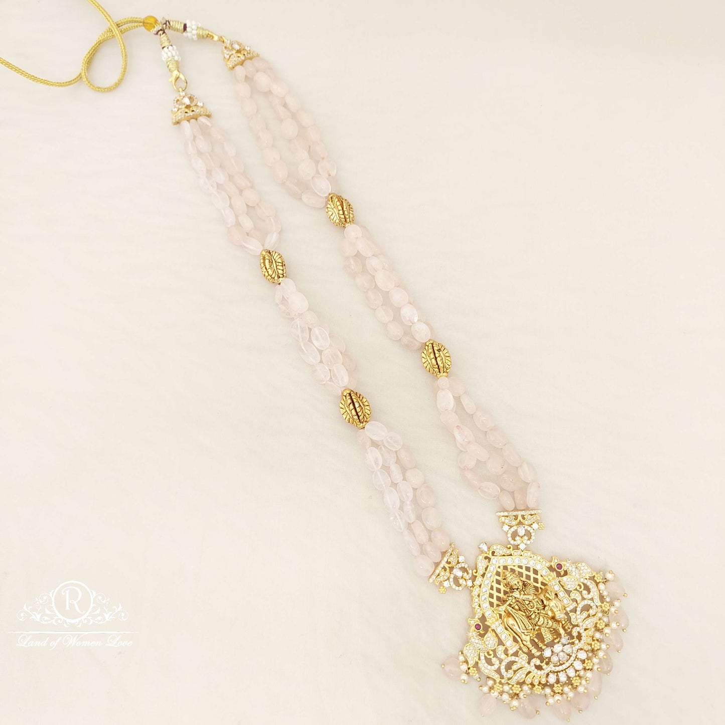 Silver Real Beads With Moissanite God Krishna Haram-S803