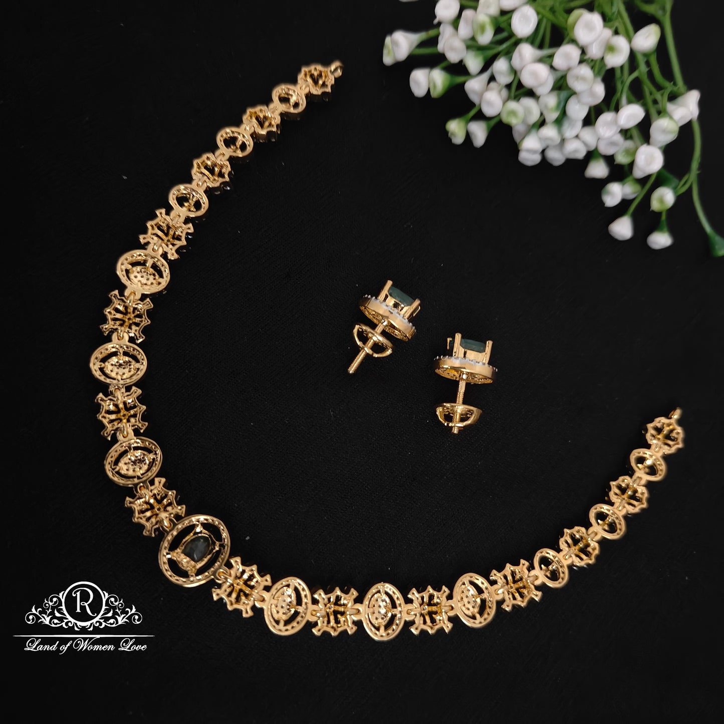 Silver simple and Cute necklace with earrings -RCDS0059