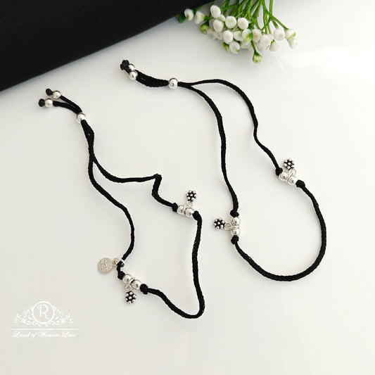 anklet silver black theard anklets-rcra108 92.5 silver ramala jewelry / ramala collections