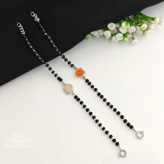 92.5 Silver Kids black beads bracelet-RCRA122-8