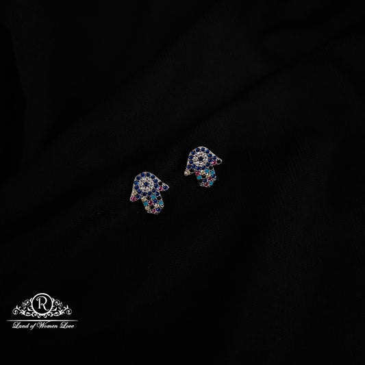stud silver multicolour hamsa hand studs earrings -rchs38-14 92.5 silver ramala jewelry / ramala collections
