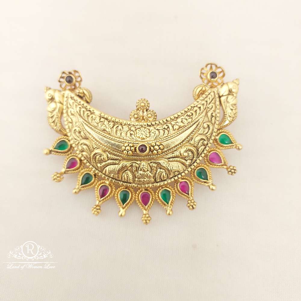 Silver Kempu & Green Stones Locket-M182