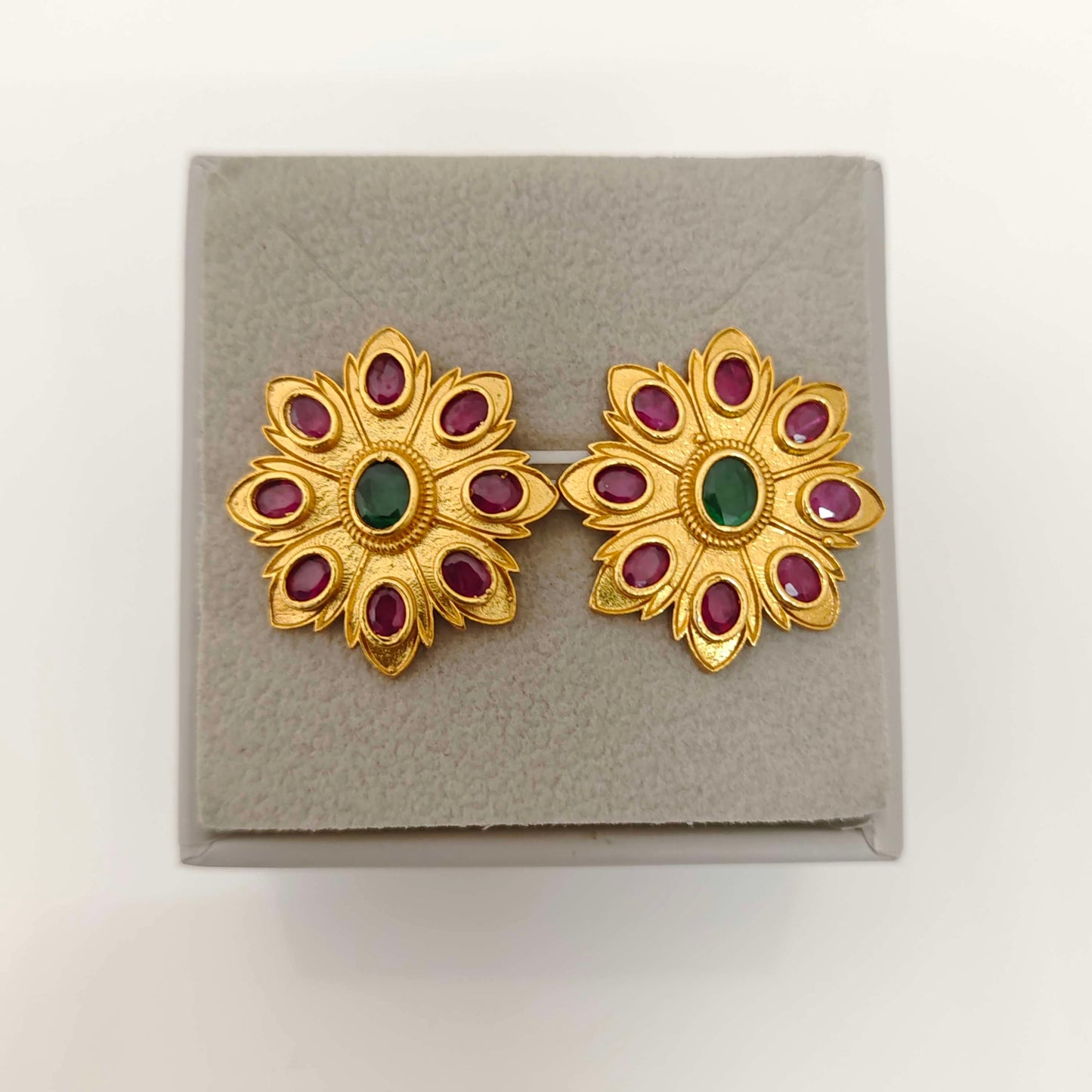 Silver Kempu Stones Stud Earrings-RCJR598