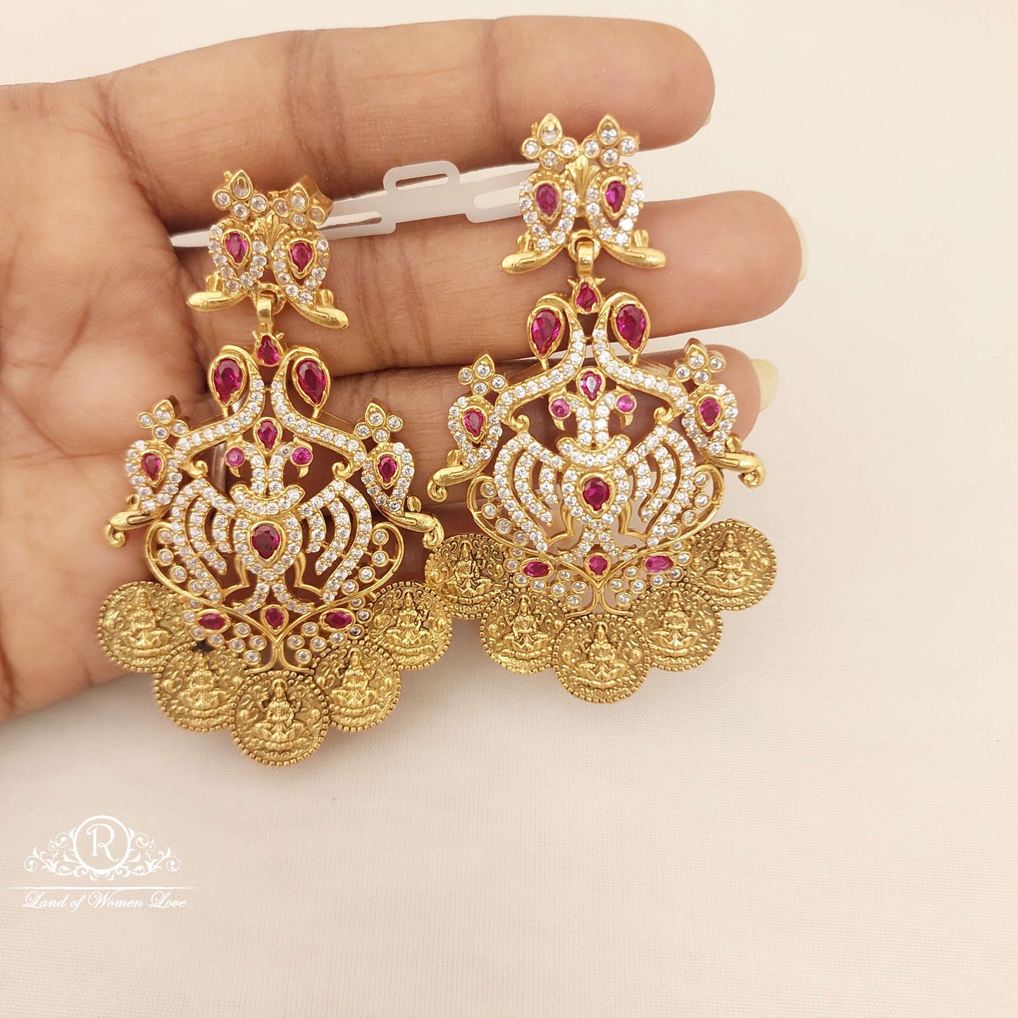 Silver Lakshmi Devi Kasula With Mango Necklace With Earrings Set-C120C133