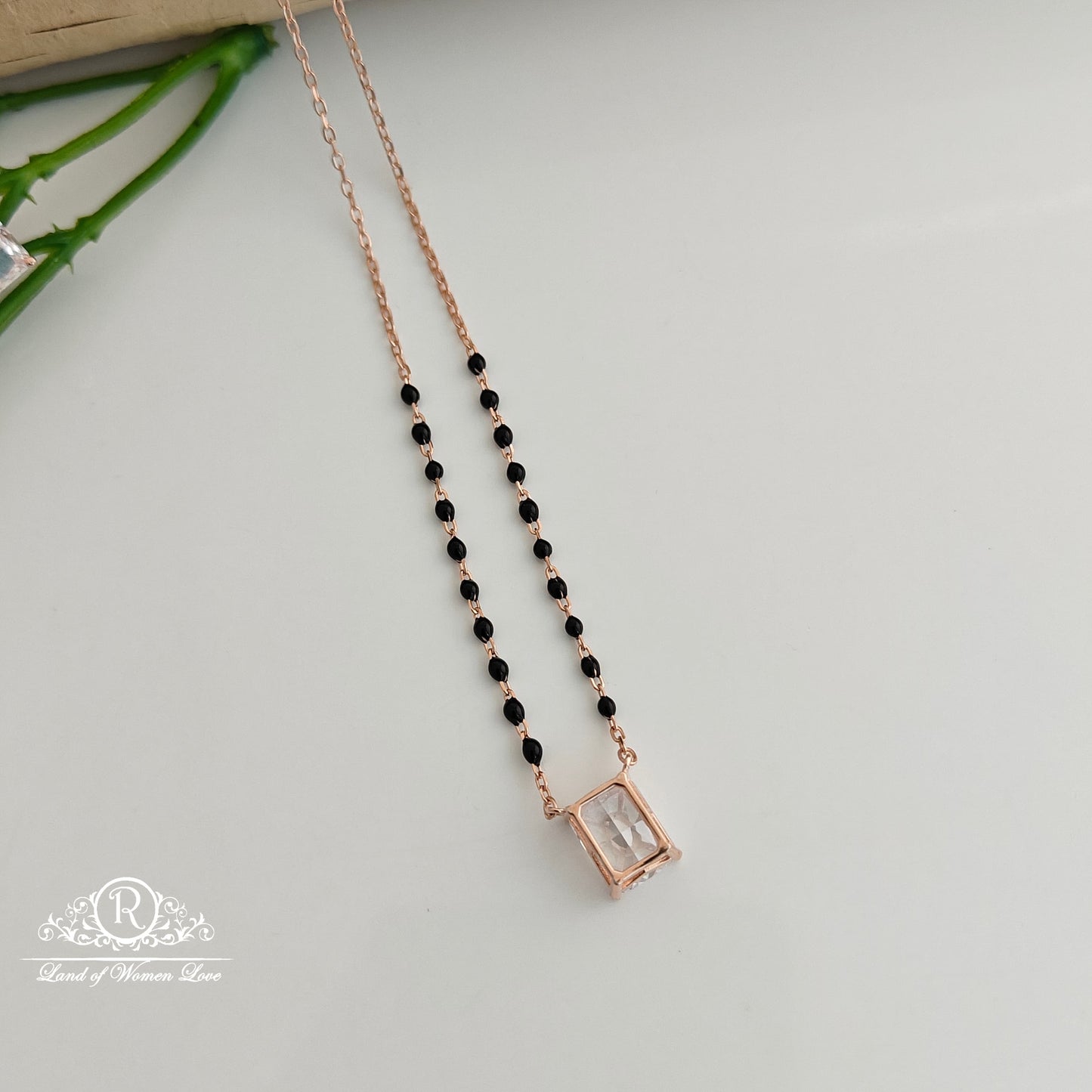 Silver rose gold polish black beads with earrings set-RCRB22