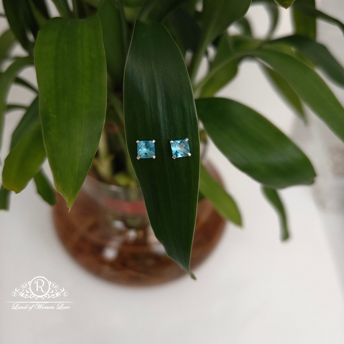 stud 92.5 silver pale blue coloured square cut stud earrings-rchs35-5 92.5 silver ramala jewelry / ramala collections