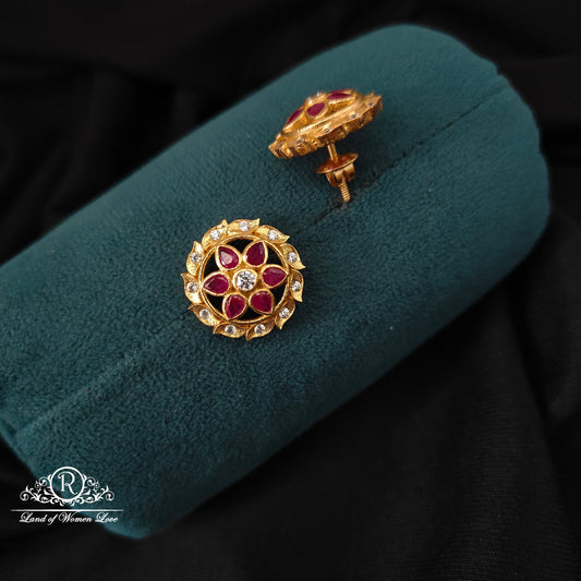 Silver ruby stud earrings -RCM325