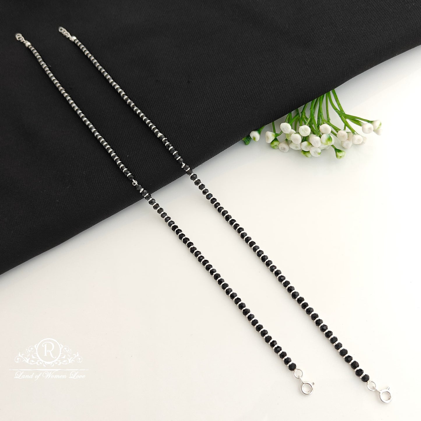 anklet silver black beads anklets -rcra98 92.5 silver ramala jewelry / ramala collections