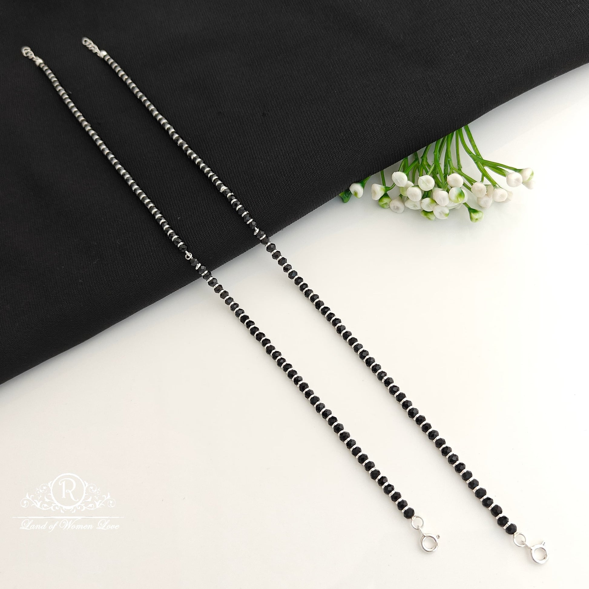 anklet silver black beads anklets -rcra98 92.5 silver ramala jewelry / ramala collections
