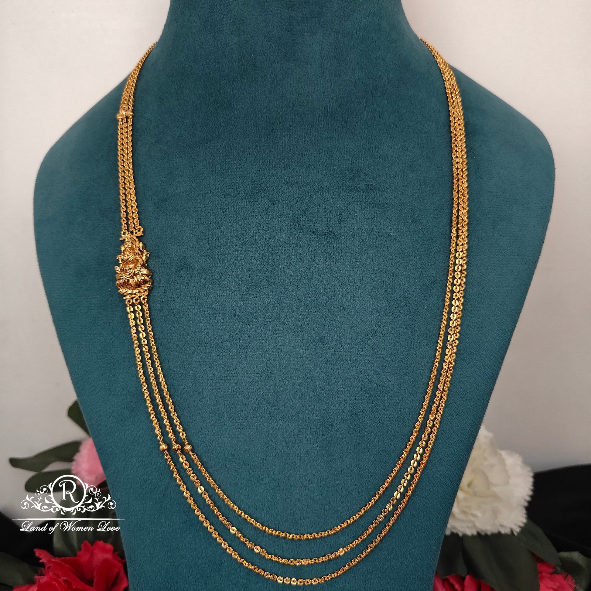 92.5 silver simple and cute chandraharam with lakshmi devi locket - rck282 92.5 silver ramala jewelry / ramala collections