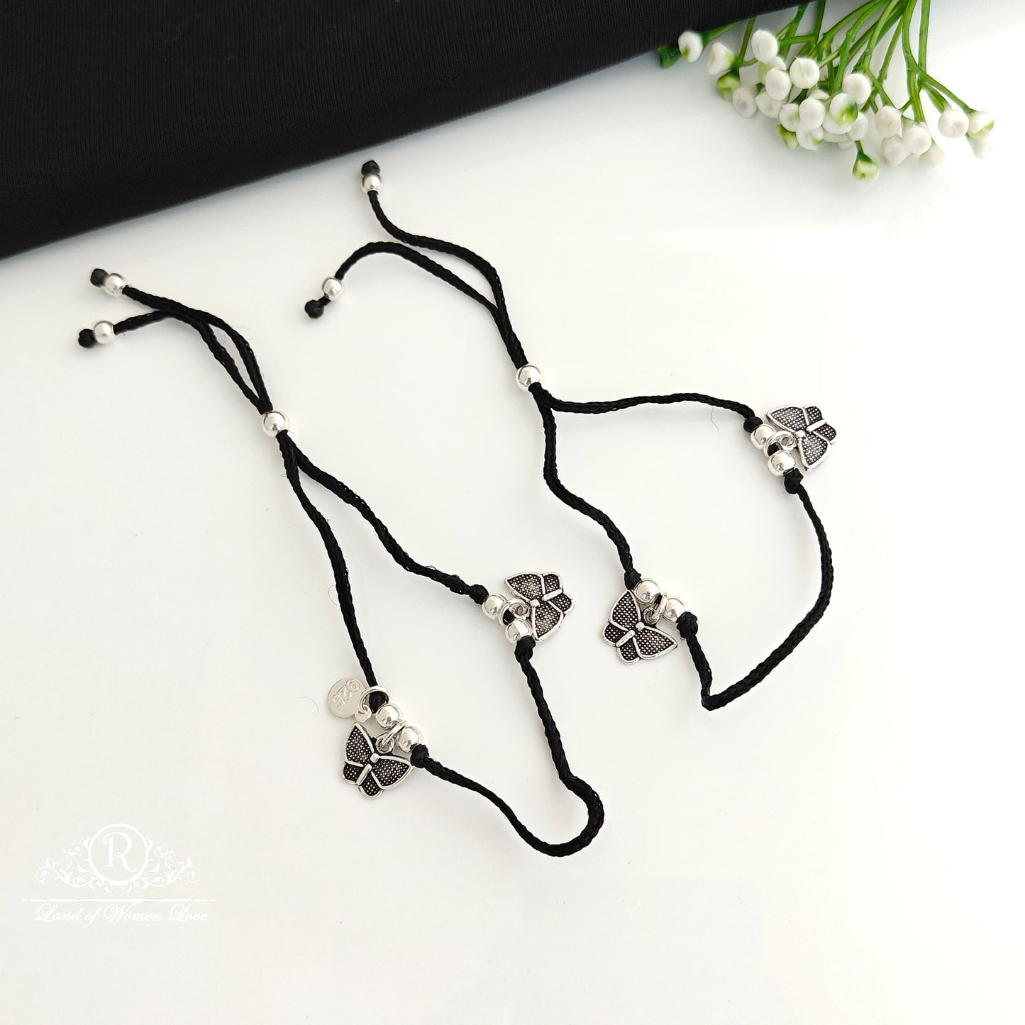 anklet silver black theard butterfly ã°å¸â¦â€¹ anklets - rcra104 92.5 silver ramala jewelry / ramala collections