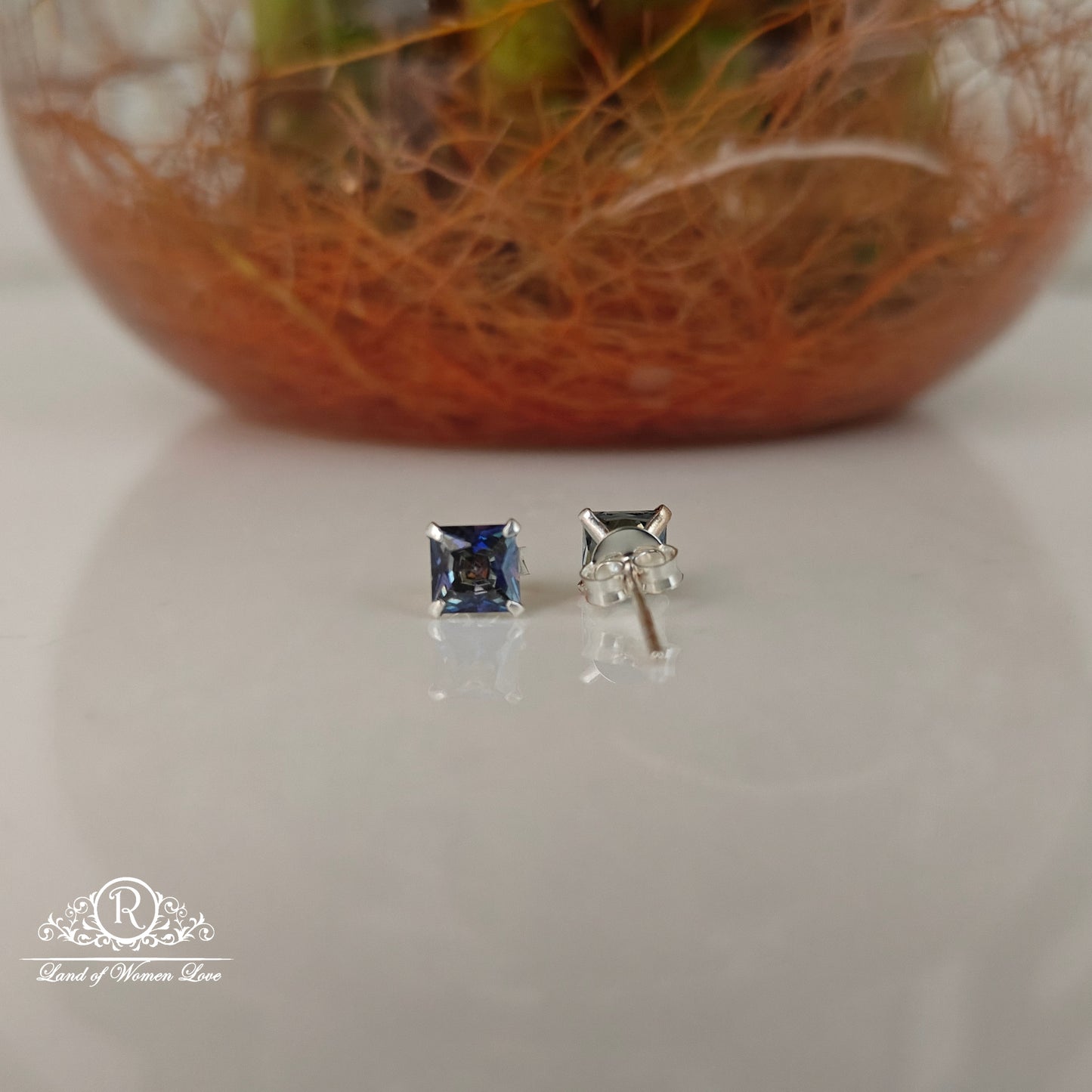 092.5 Silver Square cut Alexandrite Stud Earrings-RCHS36-2